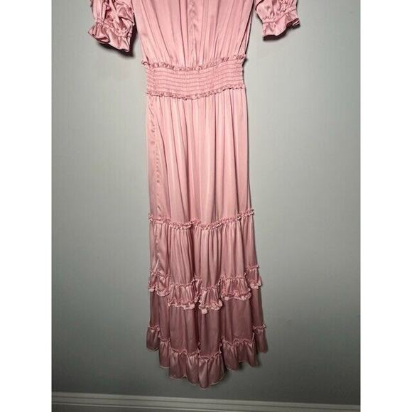 Generation Love Womens Fleur Satin Midi Dress Ruffle Tiered Pastel Pink Sz 3/S - Picture 3 of 9